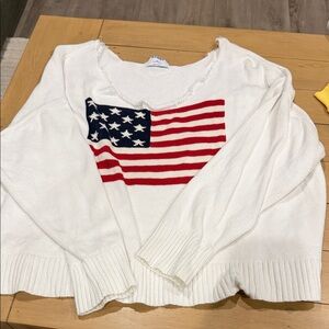 Old Navy White Sweater with American Flag Design